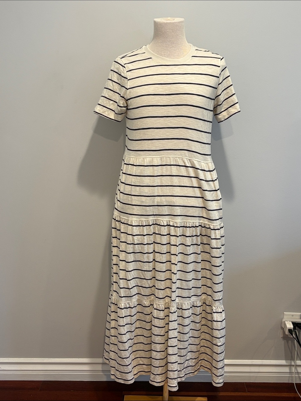 Marine Layer Women’s 100% Cotton White Maxi Striped Dress Chic Simple Natural M